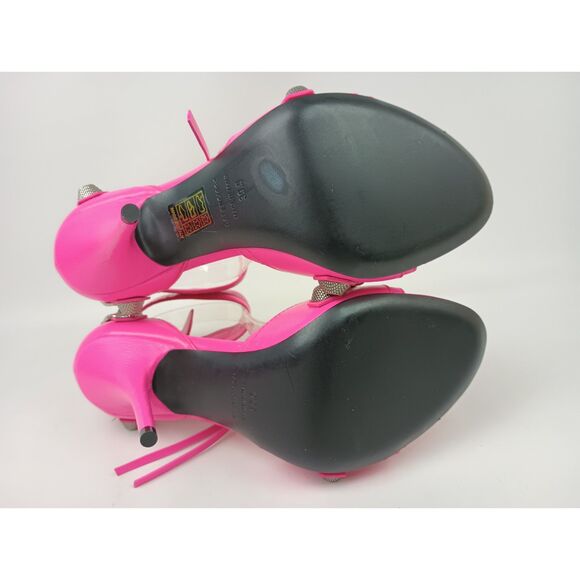 Balenciaga Women's Fluo Pink Cagole Leather Studded Sandals Size 39.5 - Picture 7 of 8